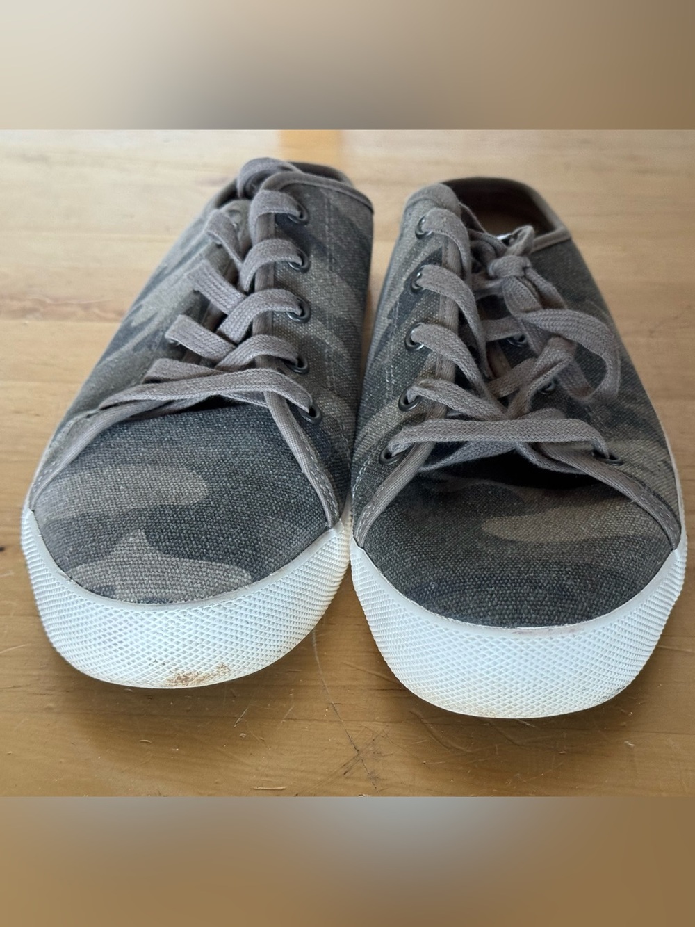 Camouflage Canvas Lace-Up Sneakers - Olive Green and White Sole.  Sz. 10